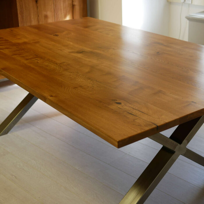 Oak and Steel Meeting Table and Sideboard